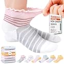 Bulinlulu Diabetic Socks for Women Low Cut, 6 Pairs Diabetic Ankle Socks for Womens Size 9-11 | Non Binding,Ruffle(Medium,Stripe)