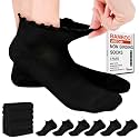 Bulinlulu Diabetic Socks for Women Low Cut, 6 Pairs Diabetic Ankle Socks for Womens Size 9-11 | Non Binding,Ruffle(Large,Black)