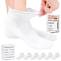 Bulinlulu Diabetic Socks for Women Low Cut, 6 Pairs Diabetic Ankle Socks for Womens Size 9-11 | Non Binding,Ruffle(Medium,White)