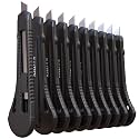 Bulk Utility Knives, Retractable Box Cutter for Cartons, Cardboard and Boxes, 18mm Wider Razor Sharp Blade, Smooth Mechanism, Perfect for Office and Home Use, 10 Pack, Black Color