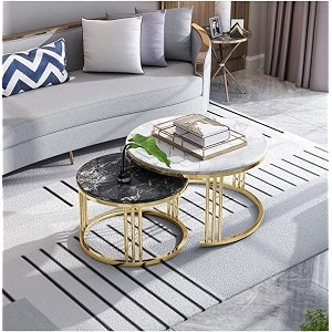 coffee tables for living room 2-piece space-saving set perfect for small spaces easy assembly and easy to clean black gold white