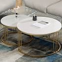 Coffee Tables for Living Room, 2-Piece Space-Saving Set Perfect for Small Spaces, Easy Assembly and Easy to Clean (Gold White)
