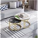 Coffee Tables for Living Room, 2-Piece Space-Saving Set Perfect for Small Spaces, Easy Assembly and Easy to Clean (Black Gold White)