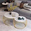 Coffee Tables - Side Tables Living Room Tables, Nesting Tables Set of 2 Coffee Table, Modern Center Table for Sofa Bedside Bedroom Apartment Ofiice (Gold White)