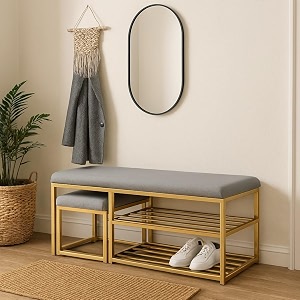 luxurious sitting stool with footrest for living room and bedroom storeage bench 1