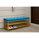 Luxurious Sitting Stool with Footrest for Living Room and Bedroom Storage Bench Shoe Rack Bench Organizer with Tuffted Button Mesh Seat for Bedroom Entry Window Mudroom Living Room (Blue)
