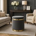BULKWOODVelvet &amp; Wood Luxurious Sitting Stool with Footrest for Living Room and Bedroom, Sofa Side Stool, Small Ottoman Footrest Stool (Grey)