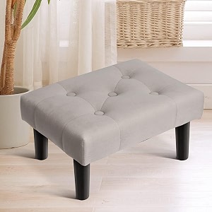 small velvet soft foot rest ottoman with 4 wooden legs extra seating sofa footrest for living room entryway- grey