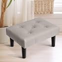 Small Velvet Soft Foot Rest Ottoman with 4 Wooden Legs, Extra Seating Sofa Footrest for Living Room Entryway- Grey