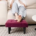 Small Velvet Soft Foot Rest Ottoman with 4 Wooden Legs, Extra Seating Sofa Footrest for Living Room Entryway- Maroon
