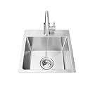 Bull Outdoor Products 15" Stainless Steel Sink & Faucet – Under & Over Mount All-in-One Kit – 304 Grade Stainless Steel, Includes Drain, Catch & Water Lines