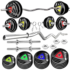 bullar professional adjustable rubber coated 10kg to 50kg home gym set with 4ft curl rod 28mm hole 50 kg rubber home gym set