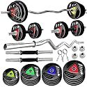 BULLAR 20Kg Professional Adjustable Rubber Coated Home Gym Set with 4ft Curl Rod, Best Metal Rubber Weight Plates (28mm Hole) Home Gym