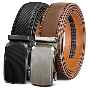 BULLIANT Mens 2-Pack Ratchet Leather Belt Trimmable