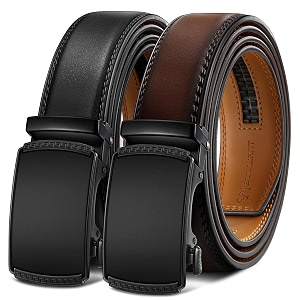 BULLIANT Mens 2-Pack Ratchet Leather Belt Trimmable