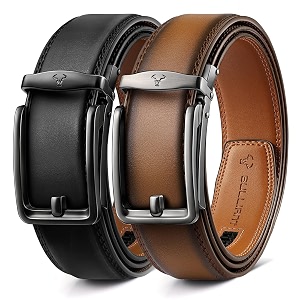 BULLIANT Mens 2-Pack Ratchet Leather Belt Trimmable