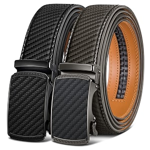 BULLIANT Mens 2-Pack Ratchet Leather Belt Trimmable