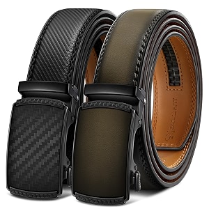BULLIANT Mens 2-Pack Ratchet Leather Belt Trimmable