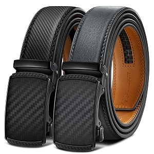 BULLIANT Mens 2-Pack Ratchet Leather Belt Trimmable