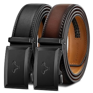 BULLIANT Mens 2-Pack Ratchet Leather Belt Trimmable