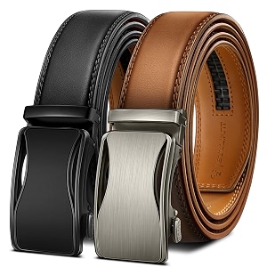 BULLIANT Mens 2-Pack Ratchet Leather Belt Trimmable