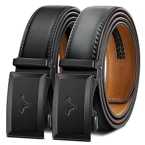 BULLIANT Mens 2-Pack Ratchet Leather Belt Trimmable