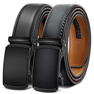 BULLIANT Mens 2-Pack Ratchet Leather Belt Trimmable