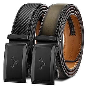 BULLIANT Mens 2-Pack Ratchet Leather Belt Trimmable