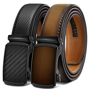 BULLIANT Mens 2-Pack Ratchet Leather Belt Trimmable