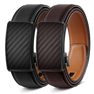 BULLIANT Mens 2-Pack Ratchet Leather Belt Trimmable
