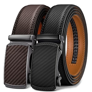BULLIANT Mens 2-Pack Ratchet Leather Belt Trimmable