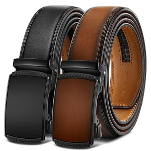 BULLIANT Mens 2-Pack Ratchet Leather Belt Trimmable