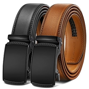 BULLIANT Mens 2-Pack Ratchet Leather Belt Trimmable