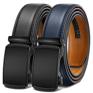 BULLIANT Mens 2-Pack Ratchet Leather Belt Trimmable