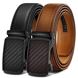 BULLIANT Mens 2-Pack Ratchet Leather Belt Trimmable