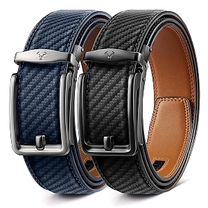 BULLIANT Mens 2-Pack Ratchet Leather Belt Trimmable