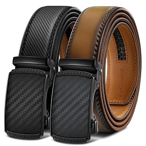 BULLIANT Mens 2-Pack Ratchet Leather Belt Trimmable