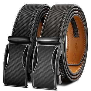 BULLIANT Mens 2-Pack Ratchet Leather Belt Trimmable