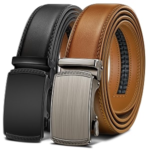 BULLIANT Mens 2-Pack Ratchet Leather Belt Trimmable