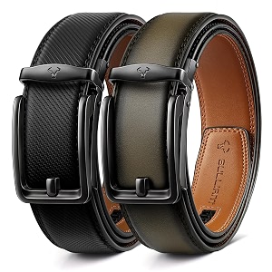 BULLIANT Mens 2-Pack Ratchet Leather Belt Trimmable