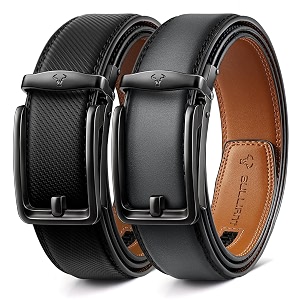 BULLIANT Mens 2-Pack Ratchet Leather Belt Trimmable