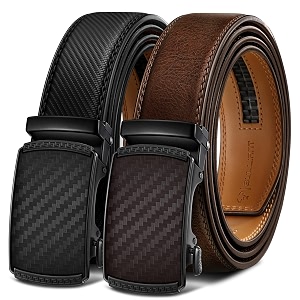 BULLIANT Mens 2-Pack Ratchet Leather Belt Trimmable