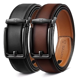 BULLIANT Mens 2-Pack Ratchet Leather Belt Trimmable