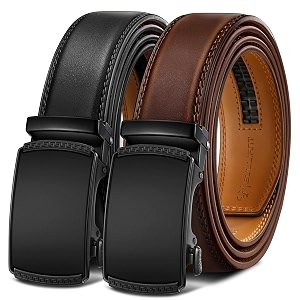 BULLIANT Mens 2-Pack Ratchet Leather Belt Trimmable