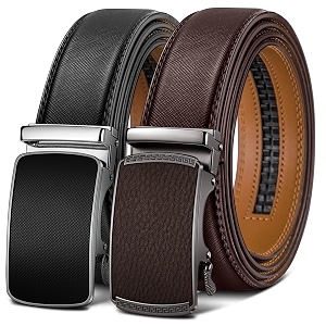 BULLIANT Mens 2-Pack Ratchet Leather Belt Trimmable