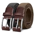 BULLIANT Woven Braided Stretch Web Belt 2Pack for Men 1 3/8"-Gift Boxed