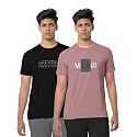 BULLMER Black Trendy Typographic Printed Round Neck