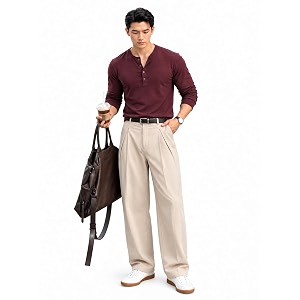BULLMER Mens Trendy Full Sleeve Henley Neck