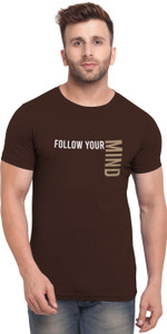 bullmer men printed round neck cotton blend brown t-shirt