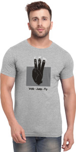 bullmer men printed round neck cotton blend grey t-shirt